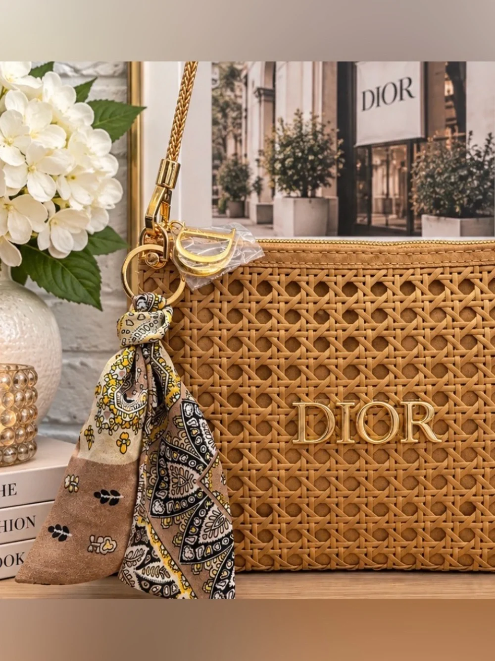 Dior Tan Woven Rattan Cosmetic Beauty Bag GWP VIP Item